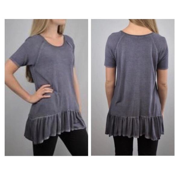Dantelle Top Women's Large Vintage Gray Peplum Oversized Flutter Sleeve Bohemian - Picture 1 of 7